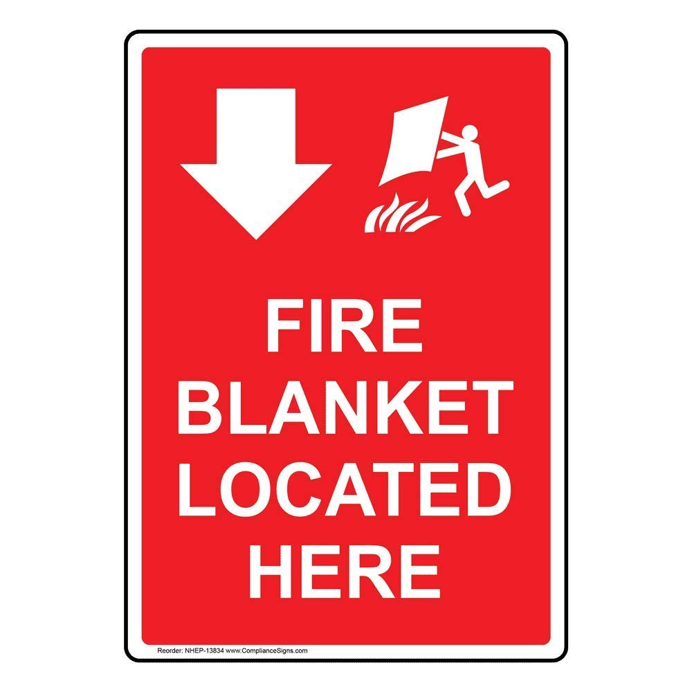 Vertical Glow-in-The-Dark Tin Fire Blanket Located Here Metal Sign, 20 x 30 cm with English Text and Symbol, Red