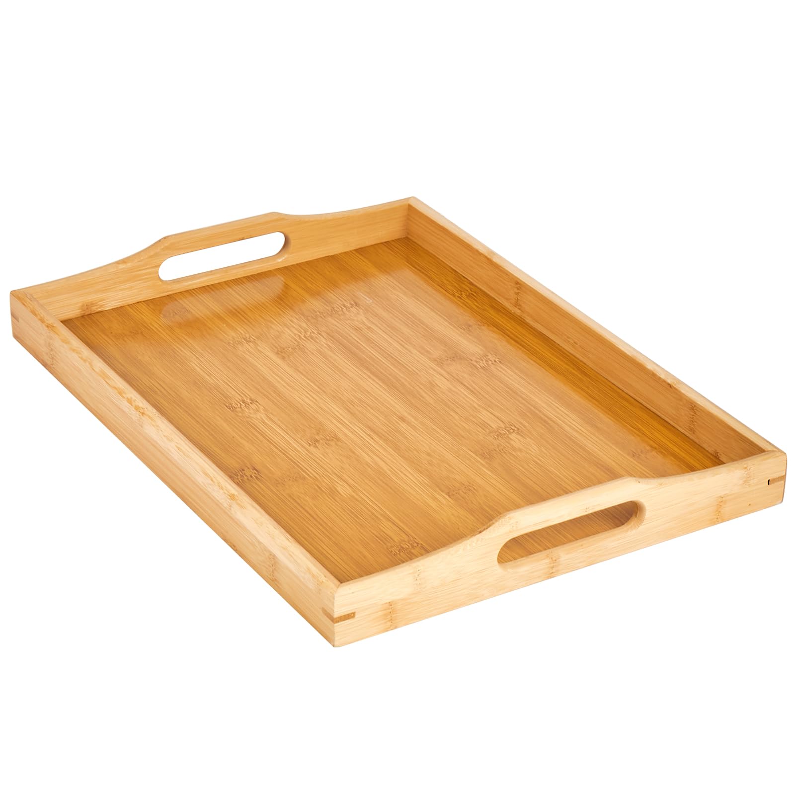 Large Wooden Serving Tray With Handles, Rectangular Bamboo Food Trays for Eating Breakfast Dinner, Wooden Tray for Serving Tea Coffee Snack Cheese (42 X 32 CM)