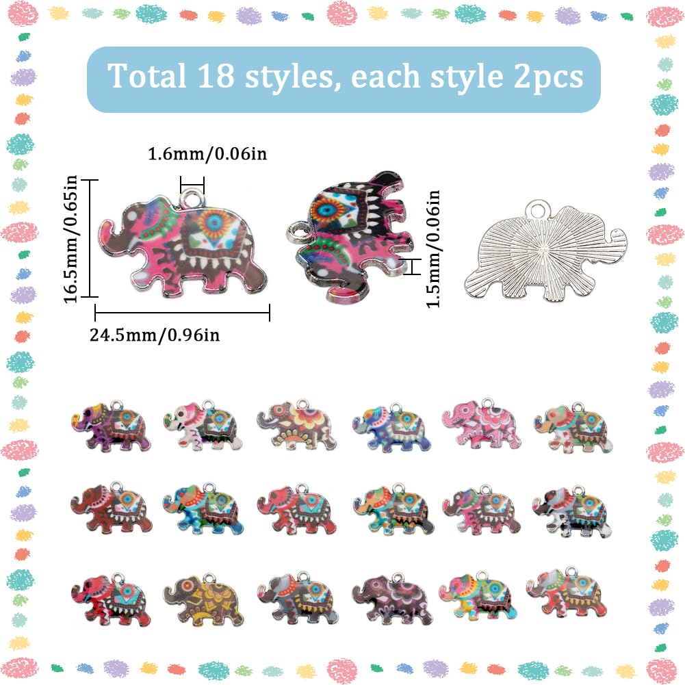SUNNYCLUE 36 Ciondoli Elefante In Lega Smaltata – 18 Stili Diversi, Per Gioielli Fai Da Te - 3