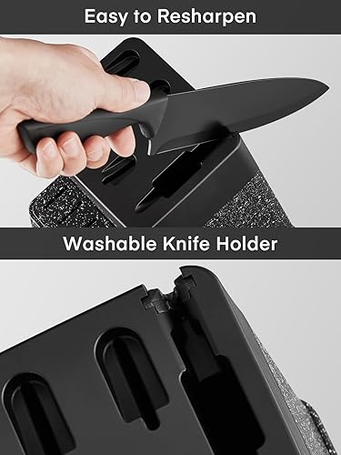 Vista 3 de FOHERE - Juego de cuchillos para cocina con bloque, juego de 14 cuchillos de cocina con bloque autoafilable, juego de cuchillos de acero inoxidable