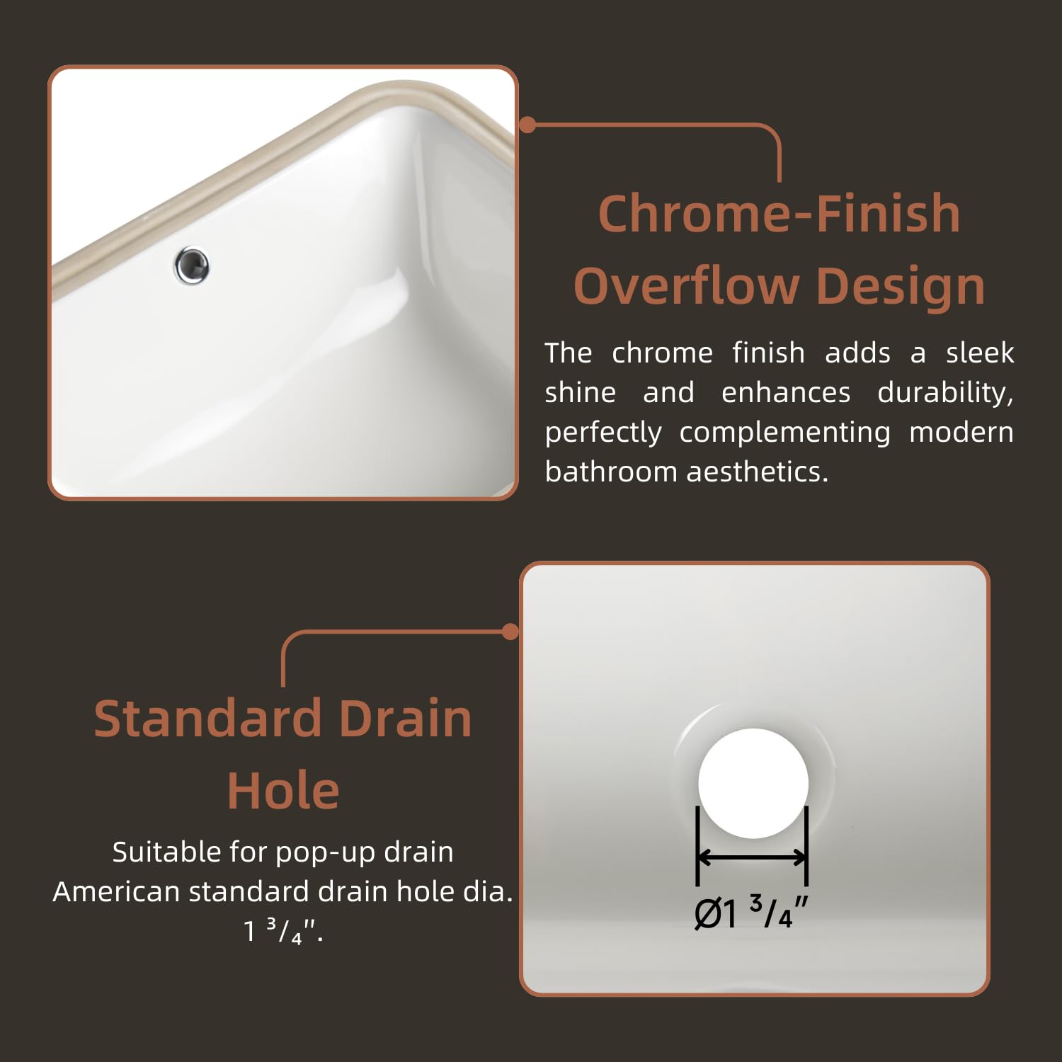 Fregadero de baño rectangular de 51 cm x 38 cm, de cerámica blanca con desbordamiento, ahorro de espacio, de porcelana vítrea, bajo encimera