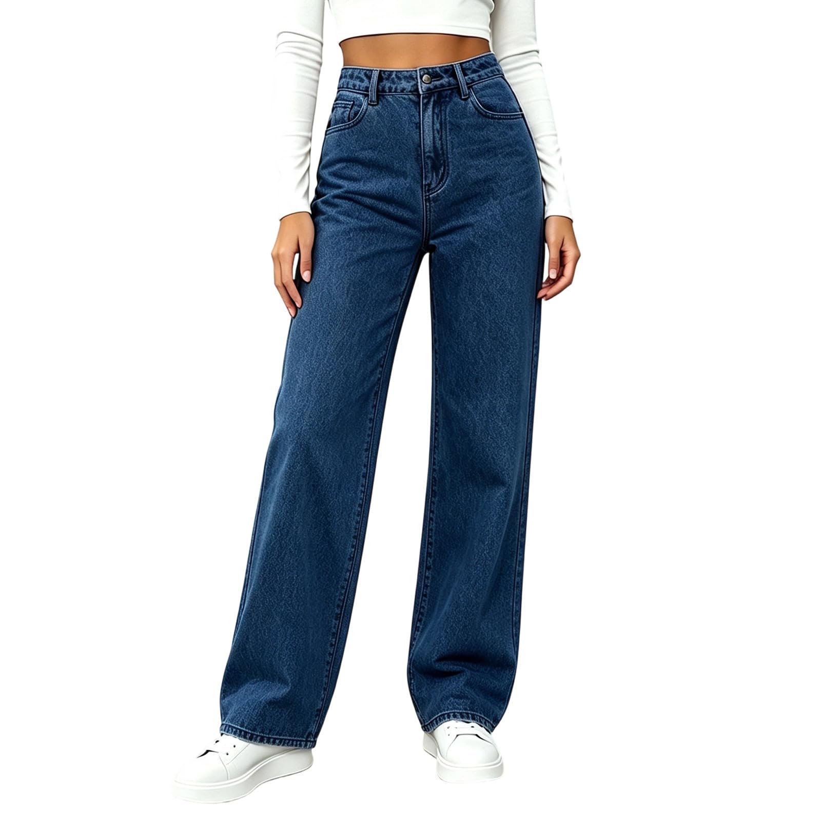 Straight Leg Jeans for Women High Waisted Stretchy Button Denim Pants