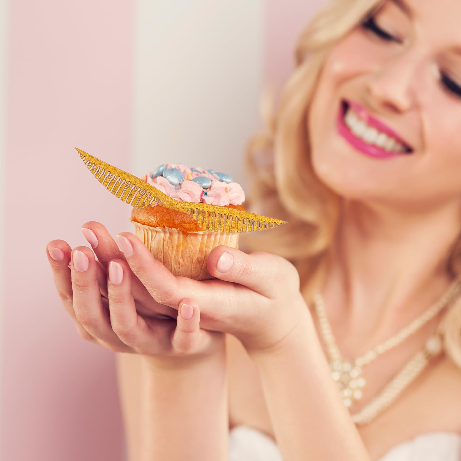 100 Decorazioni Per Torte E Cupcake A Forma Di Ali Glitterate Oro, Con Punti Di Colla, Per Feste Di Compleanno E Magia, Cartone Ecologico 10 Cm