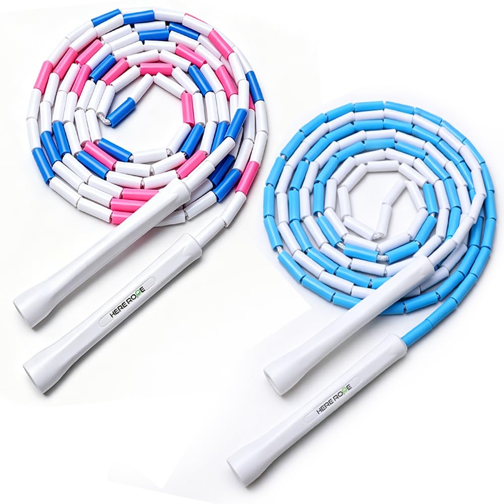 Beaded Skipping Rope, Beaded Jump Rope With Unbreakable Handles & Shatterproof Beads for Enhanced Fitness Training, Adjustable 3M Skipping Rope for Adults, Men & Women (2 Pack)