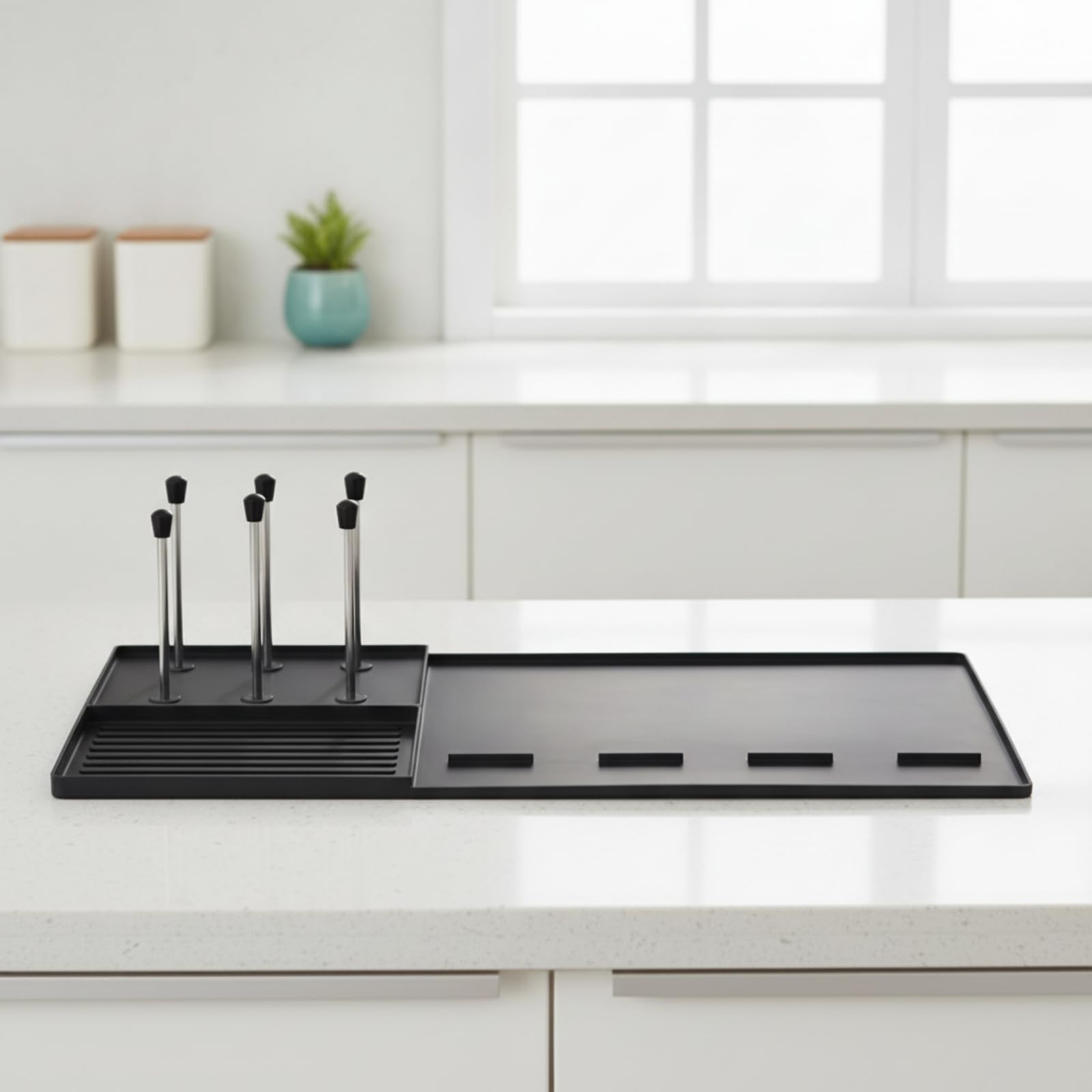 Tappetino Frigo in Silicone Vassoio Antiscivolo Sottopentola Sottobicchiere con Canaline di Drenaggio Verticali per Tazze Protegge Piani da Condensa, color to 1, Grigio