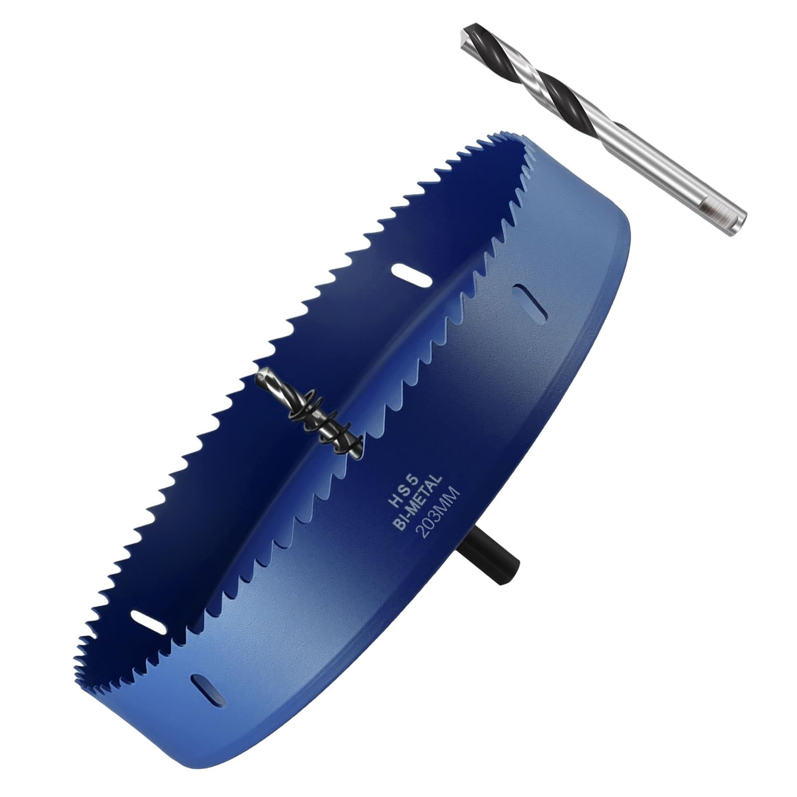METALLIXITY Bimetal zestaw otwornic 203 mm (8"), M42 frez do otworów ze stali szybkotnącej z wiertłem centrującym, kluczem imbusowym i sprężyną - do blachy metalowej, drewna, niebieski