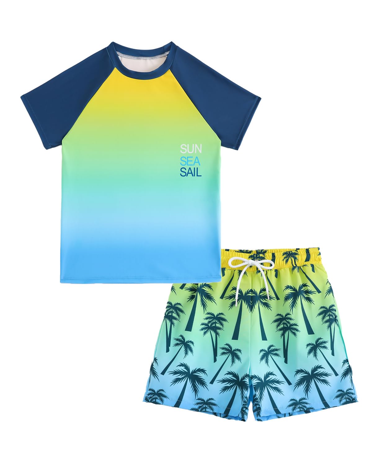 Costume da bagno per bambini da 5 a 13 anni, a maniche corte, con top UV e costume da bagno per ragazzi, UPF 50+, stampa tropicale