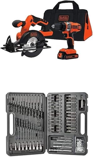 BLACKDECKER BDCD220CS - Kit de taladro y sierra circular máximo de 20 voltios con BlackDecker BDA91109 juego de accesorios combinados 109 piezas
