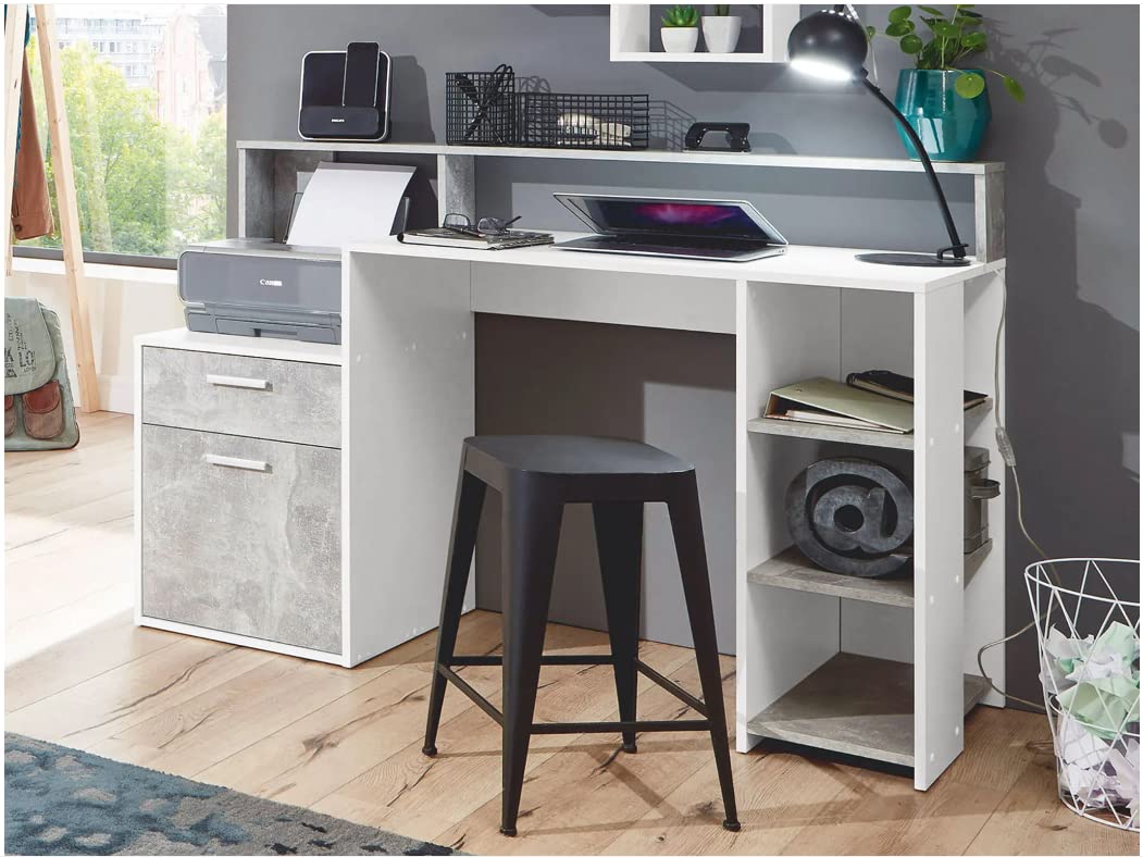 AVANTI TRENDSTORE - Boldino - Scrivania in legno laminato, disponibile in 2 diverse colorazioni. Dimensioni LAP 140x75x60 cm (cemento/bianco)