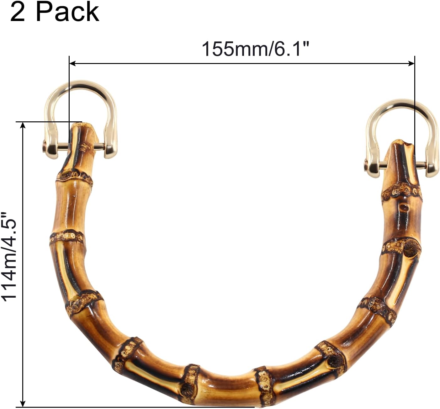 Piutouyar 2pcs U-Shaped Handbag Handles - Bamboo Purse Handle Replacement for Bag Making With Gold Metal Buckle - Image 2