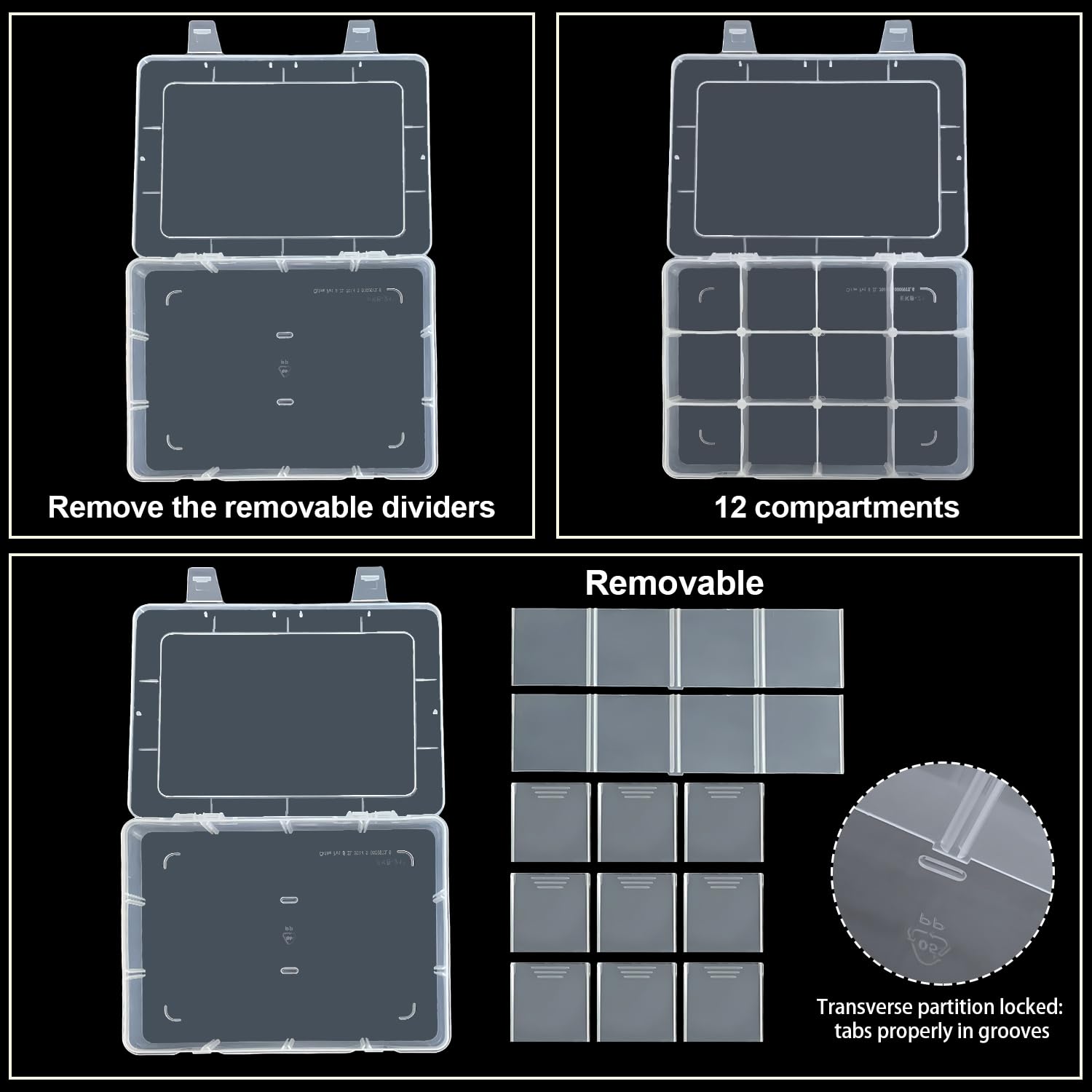 DARUITE Plastic Organiser Box, 12 Grids Tackle Box with Adjustable Dividers, Perfect for Bead Small Parts, Sewing Supplies - Image 3