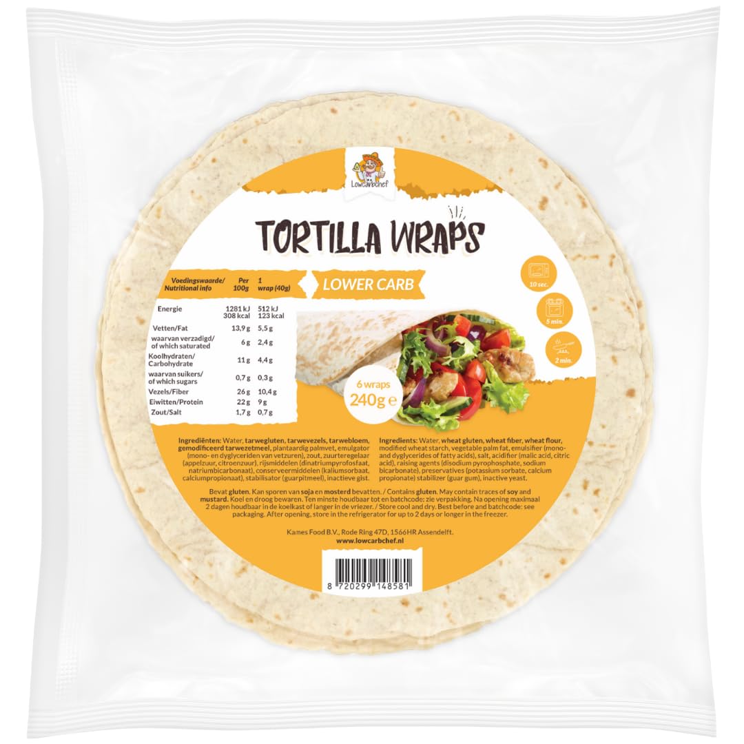 Lowcarbchef - High Protein Tortilla Wraps - 6 Wraps á 40 g - 4er Pack (4x240 g) - Low Carb & Keto - Nur 4,4 g Kohlenhydrate pro Wrap