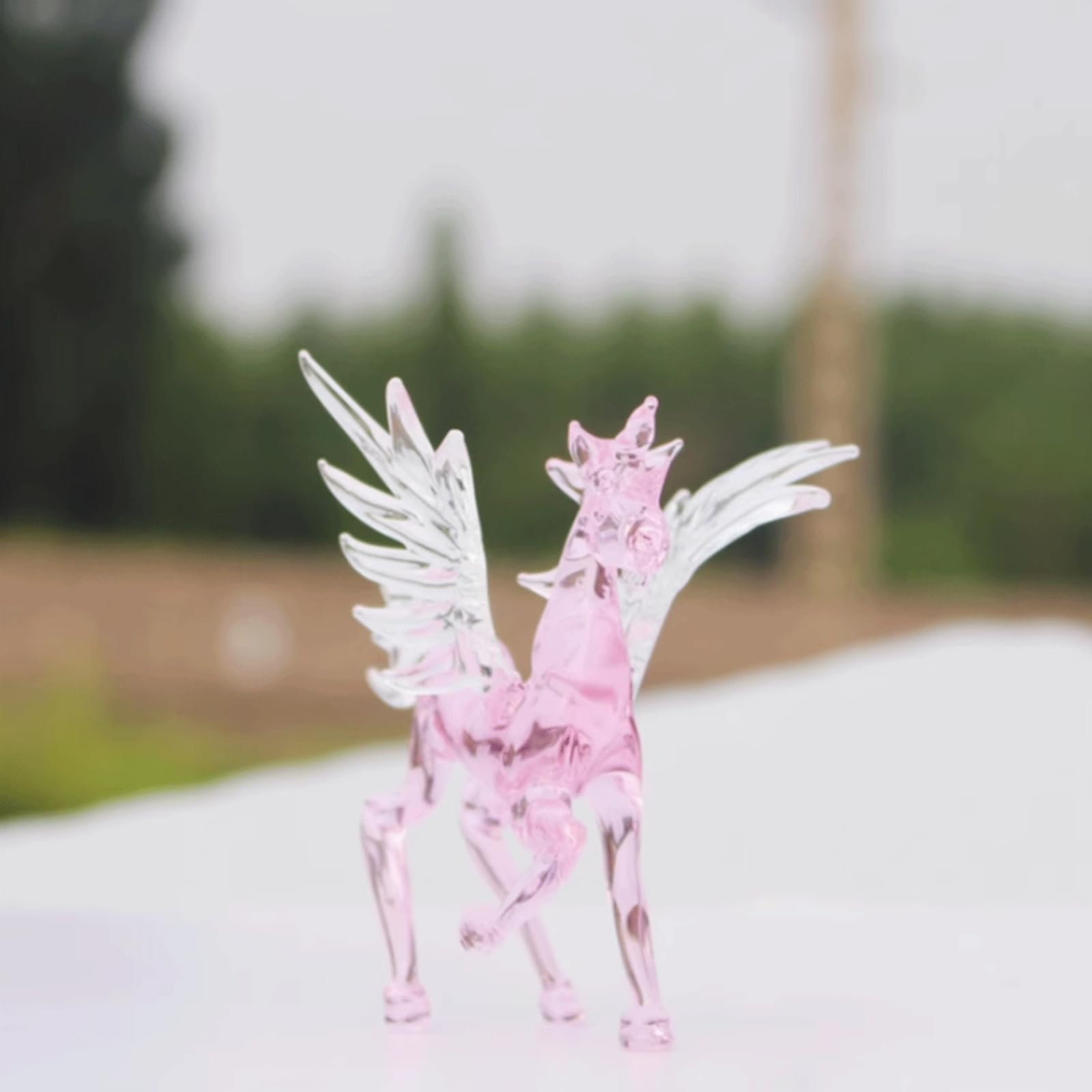 esmen Escultura de Vidrio soplado Pintada a Mano, Adornos de Vidrio cocido a Mano, Adornos de Caballo Rosa, Adorno de Cristal de Escritorio Figuras