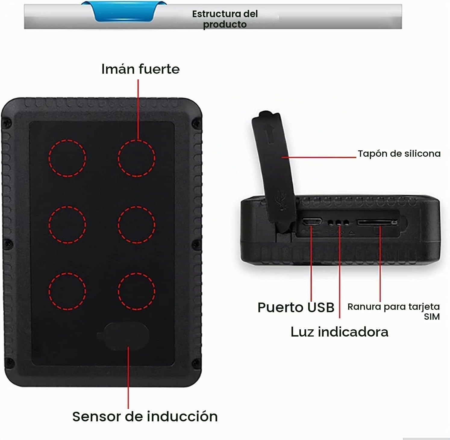 TKMARS Localizador GPS, GPS Coche Localizador a Bordo de Batería 10000mAh en Espera Durante 120 Días, GPS a Bordo IP65, Alarma de Valla Geográfica, Aplicación Gratuita, Negro