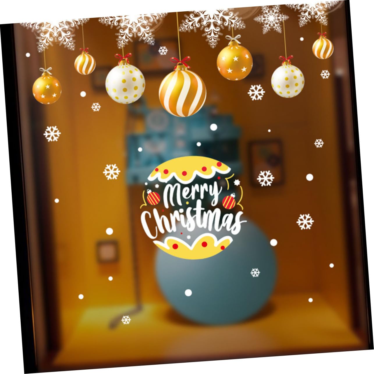 TOPBATHY 4 Blätter Statische Weihnachtsaufkleber winterliche Fensterfolie Urlaub selbstklebender Aufkleber weihnachts party weihnachtskugeln Wohnkultur Golddekor Fensterdekorationen PVC