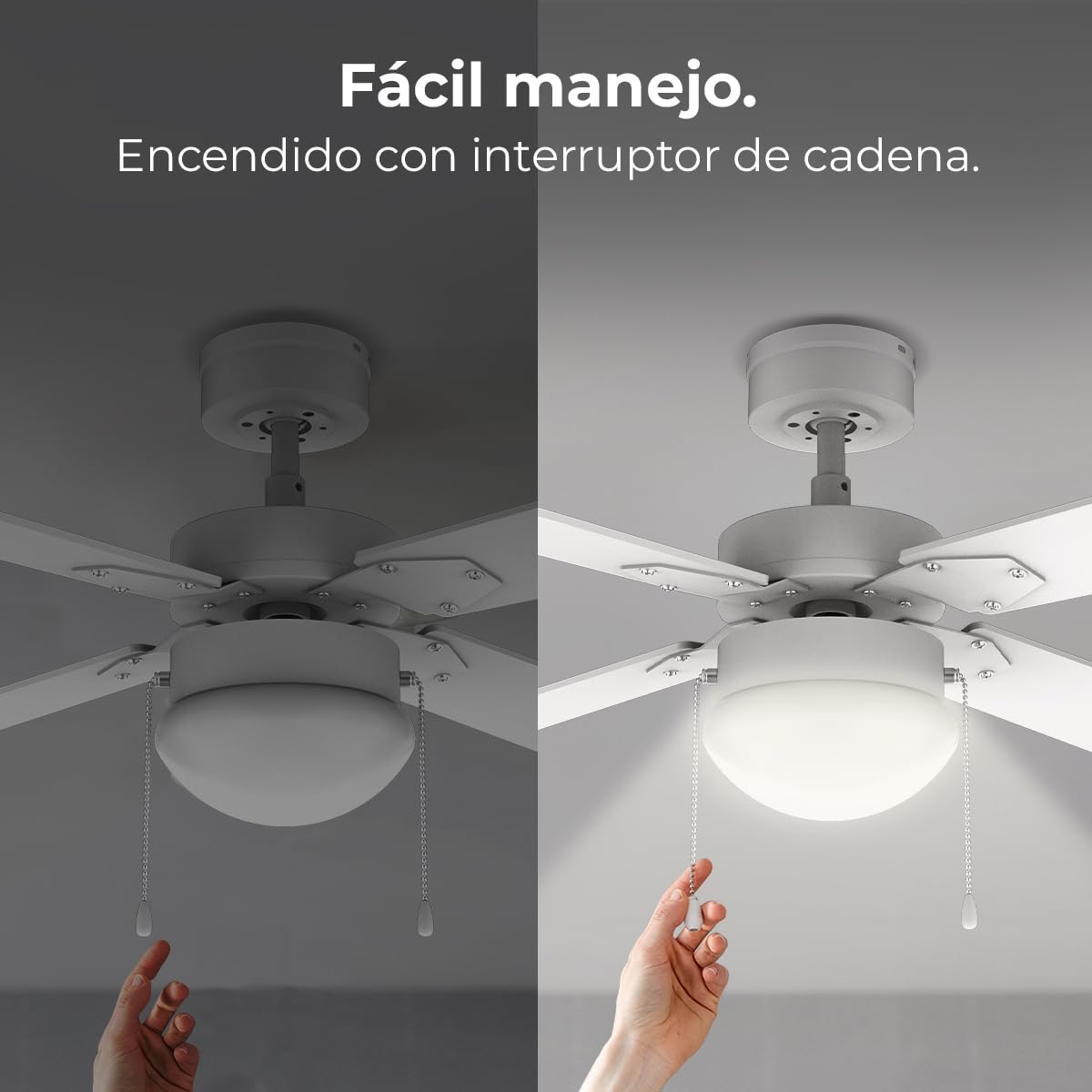 Cecotec - Ventilateur de Plafond avec Lumière EnergySilence Aero 450 FullWhite - 50 W, Diamètre 106 cm, Lampe Intégrée, 3 Vitesses, 4 Pales Réversibles, Mode Été/Hiver