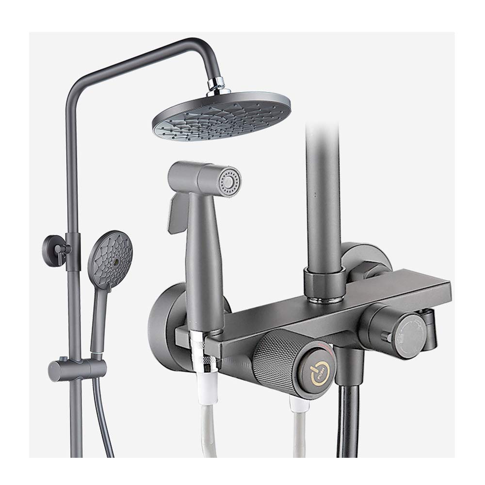 Shower System Dark Grey Bathroom Shower Combo Set Multi Function Shower Faucet Set with Shower Head, Handheld Shower, Bathtub Faucet, Bidet Spray,Round