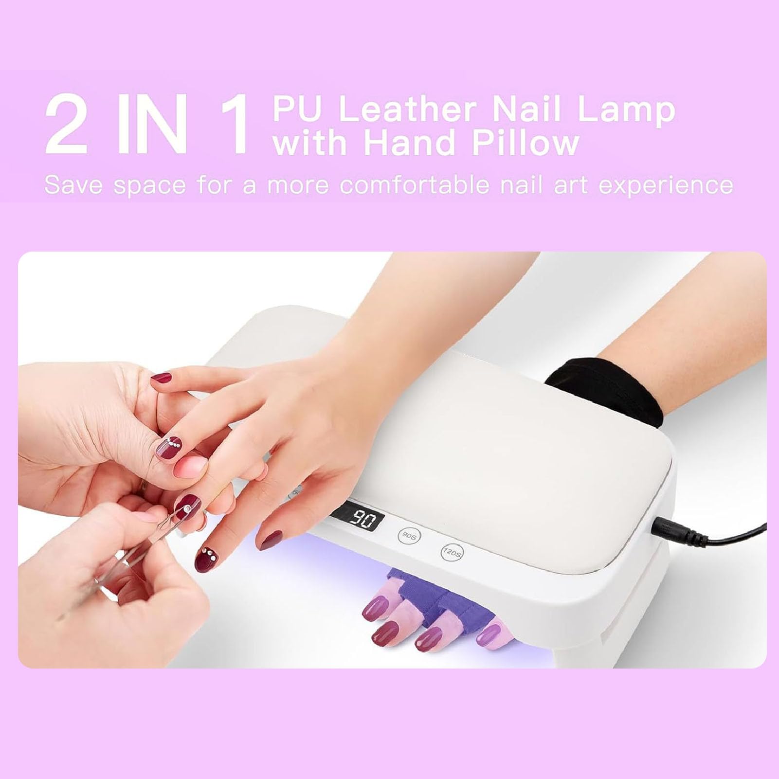 Asixxsix LED-Nagellampe, Faltbarer Nageltrockner für Gellack mit 4 Timer-Einstellungen und Bequemem Handkissen, Professionelles Härtungslampenlicht für den Salon zu Hause (EU-Stecker)