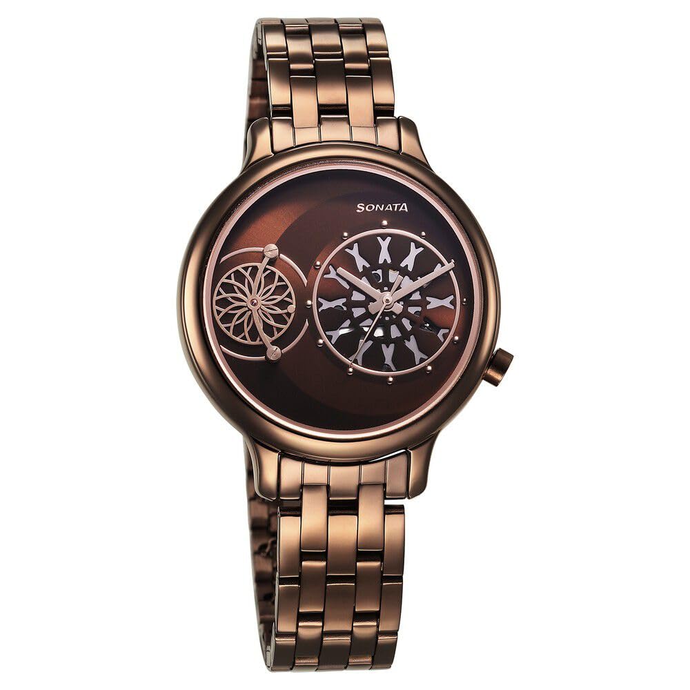 Sonata Unveil Quartz Analog Brown Dial Metal Strap Watch for Women-8190QM02 (B0CRHQL4WS) Amazon Price History, Amazon Price Tracker