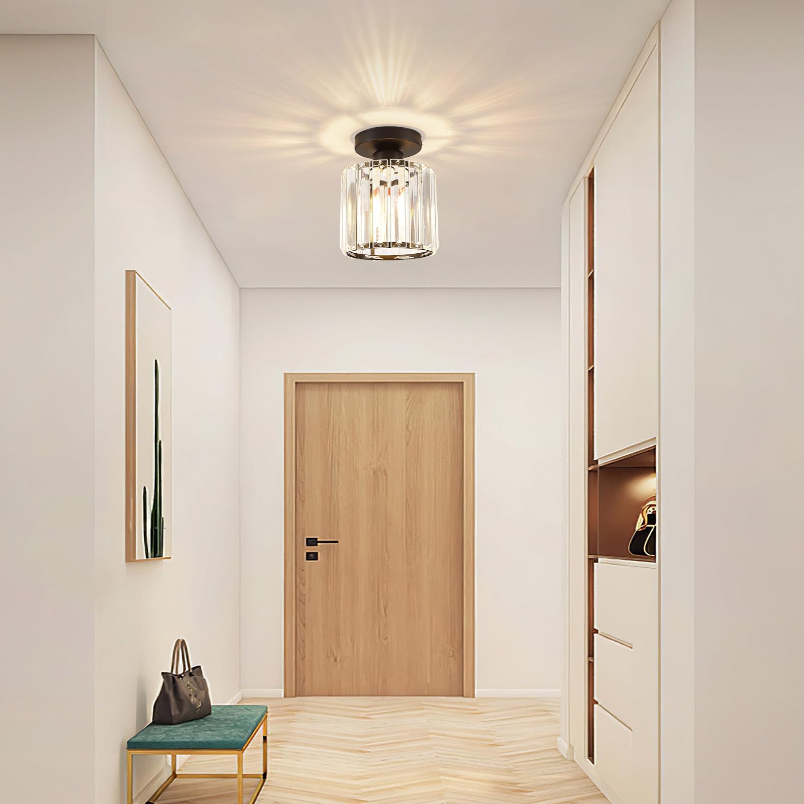 ALLOMN Kristall Deckenleuchte, Mini für Halbbündige Montage Dimmbar Chrom LED Kronleuchter Schlafzimmer Küche Esszimmer Flur Balkon Veranda, LxH: 5.12x6.69 Inch, Schwarz, 183L53U17LUYI
