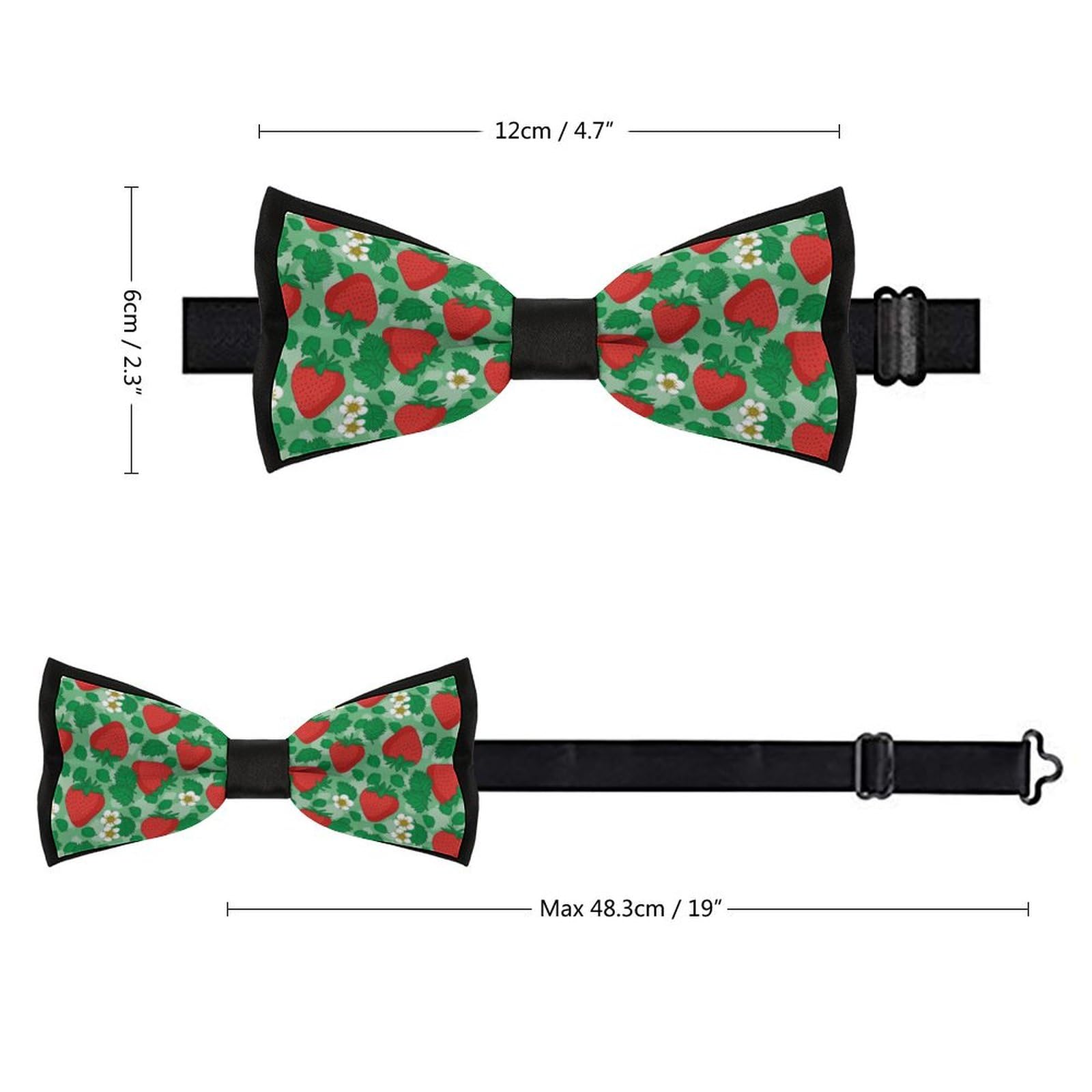GoasNei Strawberries And Green Leaves Pattern Bow Tie for Men Adjustable Necktie Funny Tie Neck Ties for Weddings Party
