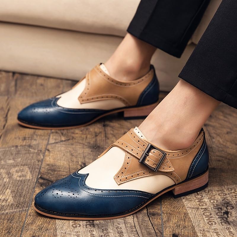 Mens Monk Brogue Dress Shoes Vintage Wedding Prom Wedding Tuxedo Slip Resistant Shoe Slip-on Genuine Leather Plain Toe2