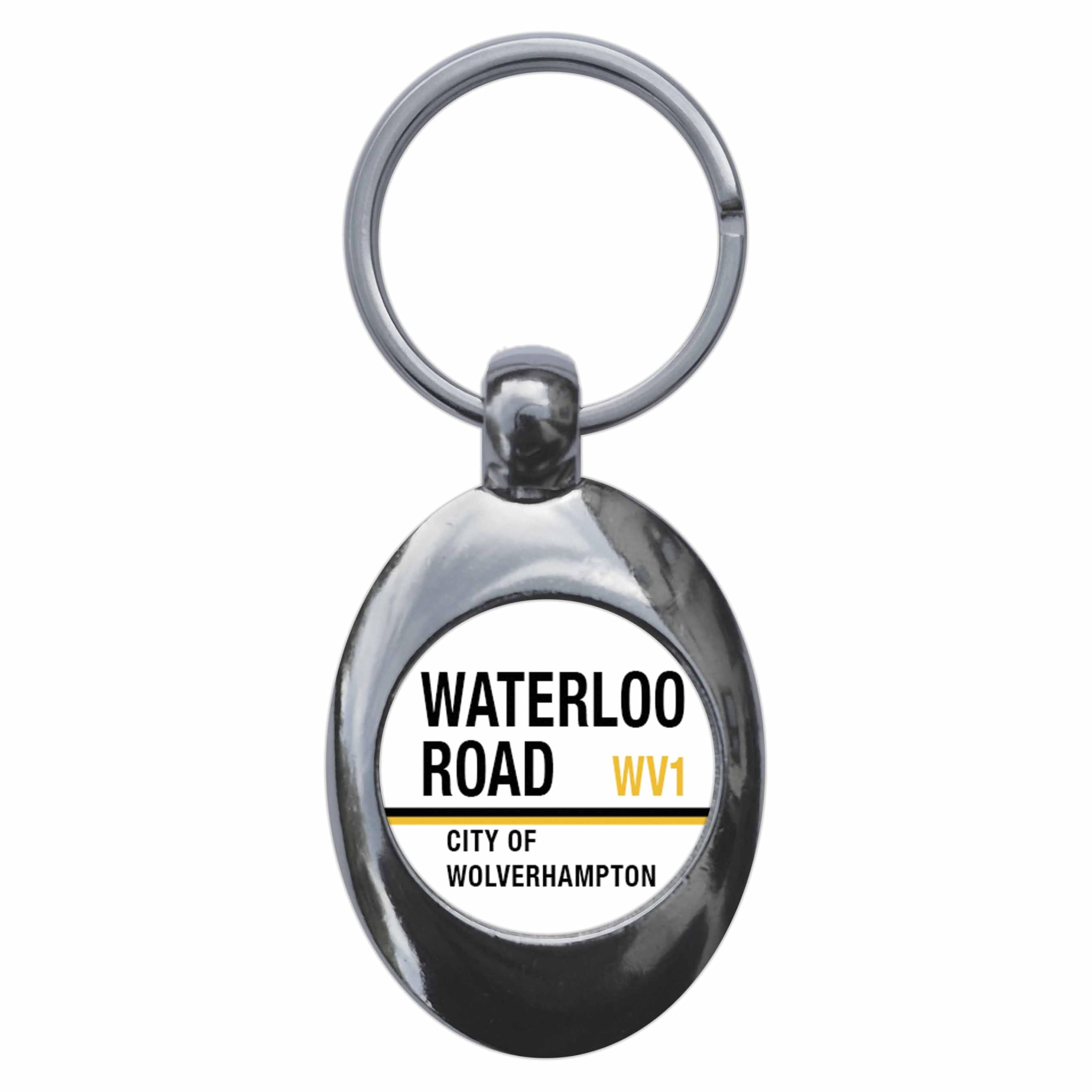 Ozorath Waterloo Road WV1 Wolverhampton Road Sign Keyring Keychain Key Ring Chain With Trolley Coin