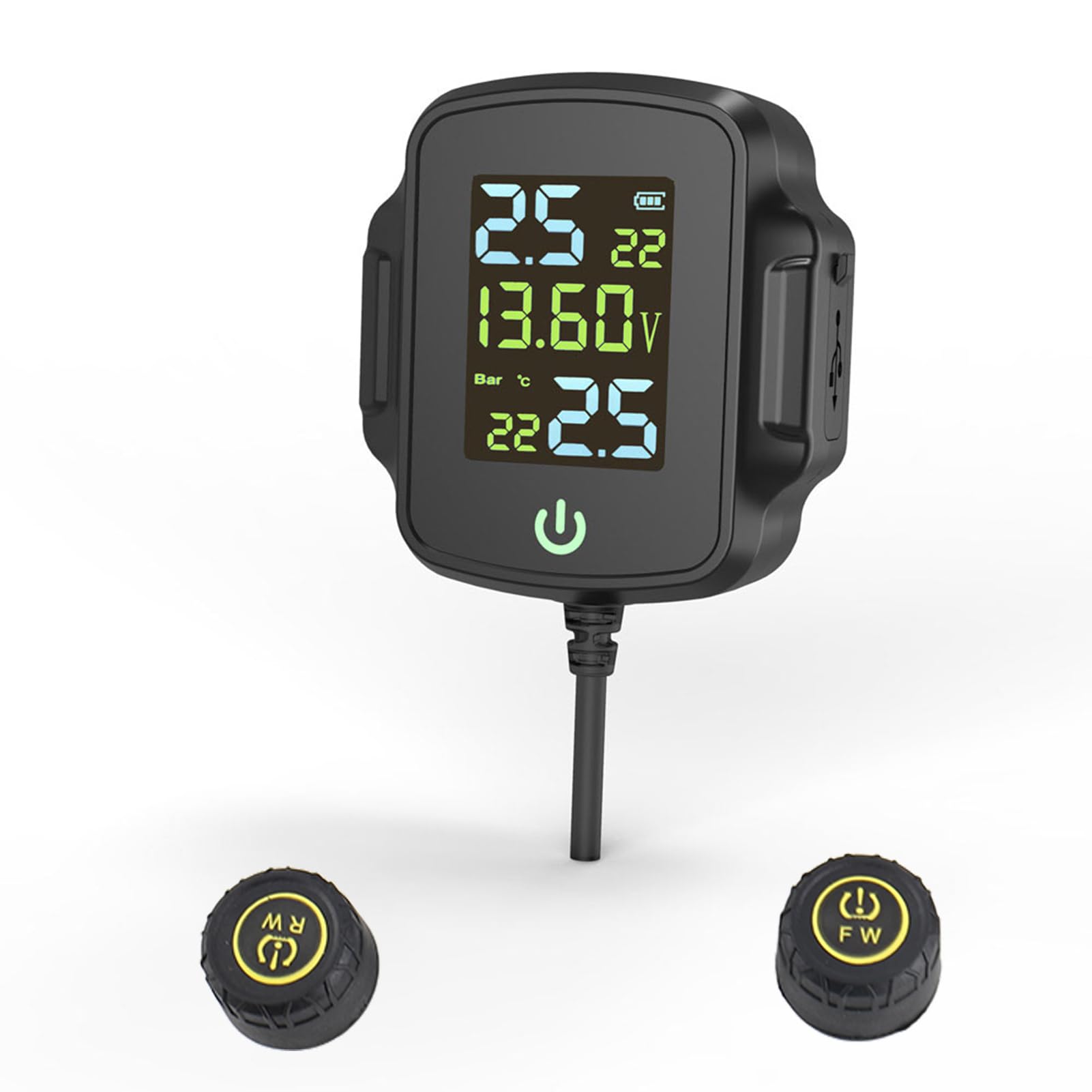 HUIOP Rilevatore di Pressione dei Pneumatici,Rilevatore di Pressione dei Pneumatici Sistema di monitoraggio del monitoraggio della Pressione dei Pneumatici per Moto con 2 sensori Esterni Impermeabili