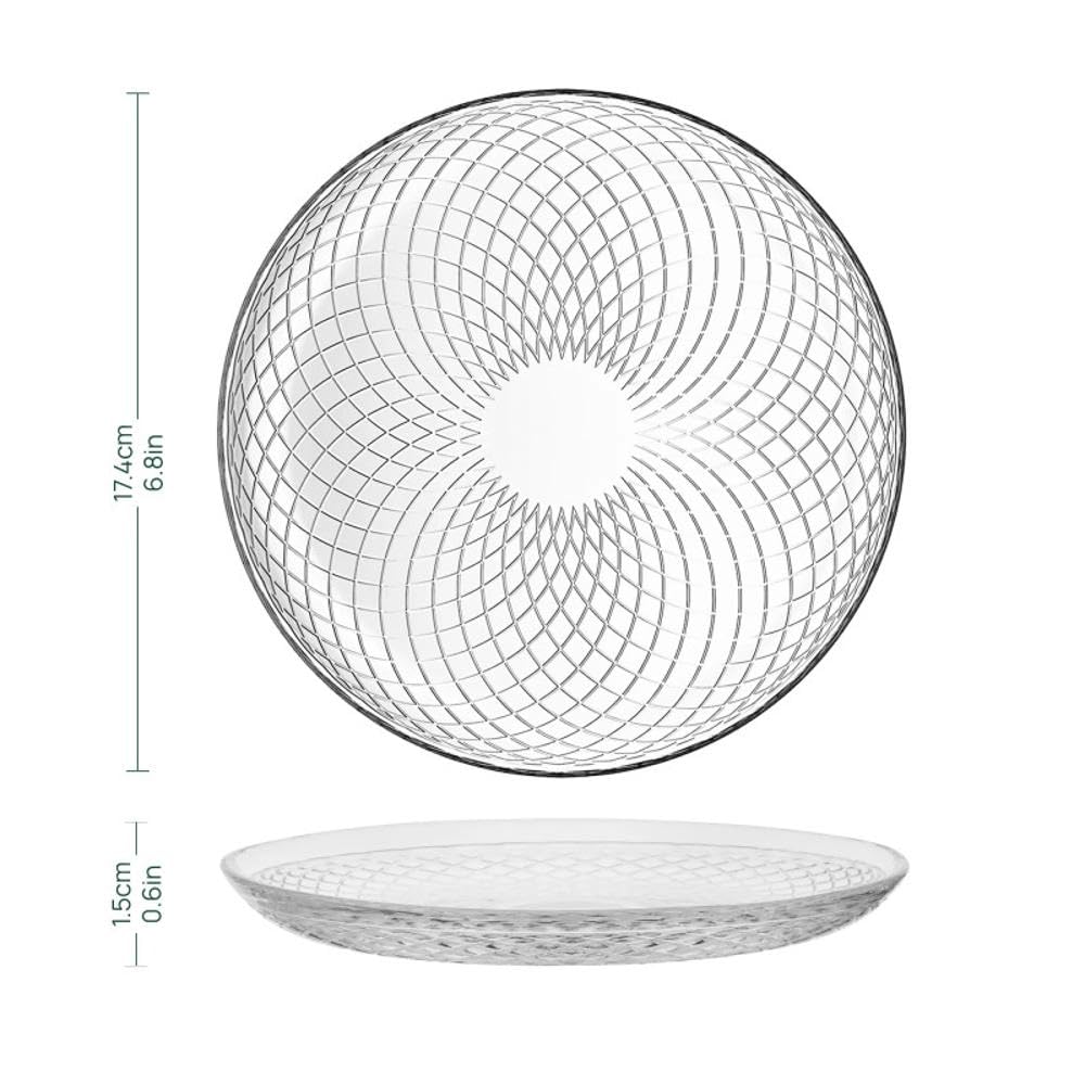 TREND FOR HOME Lot de 4 Petites Assiettes en Verre Transparent Assiettes à Dessert Salade Tapas Pâtes Gâteau Assiette à Petit-Déjeuner Service de Table, Ø 17.4 cm, Dessin Géométrique, Elina