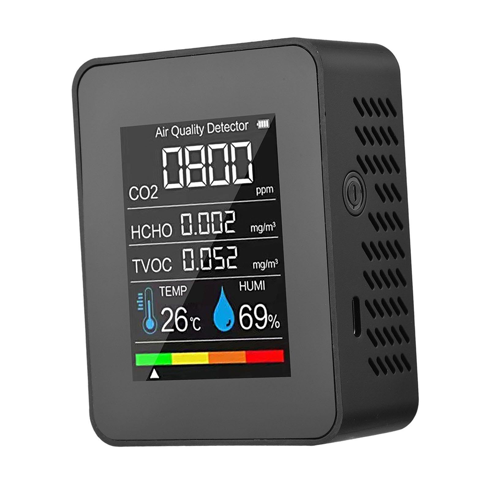 Pixzcsa Air Monitoring System 5 In 1 Accurate Co2 Formaldehyde Temperature Humidity Indicators For Everyday Air Meter Combines Detection Of Temperature