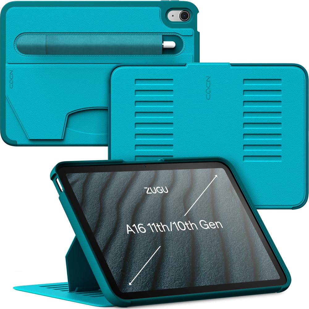 ZUGU Case for iPad 10th/11th Generation (A16) 10.9 inch 2022/2025 [Aqua] | Ultra Slim Protective Cover - Apple Pencil Holder - Convenient 8-Angle Magnetic Stand - Auto Sleep/Wake Function