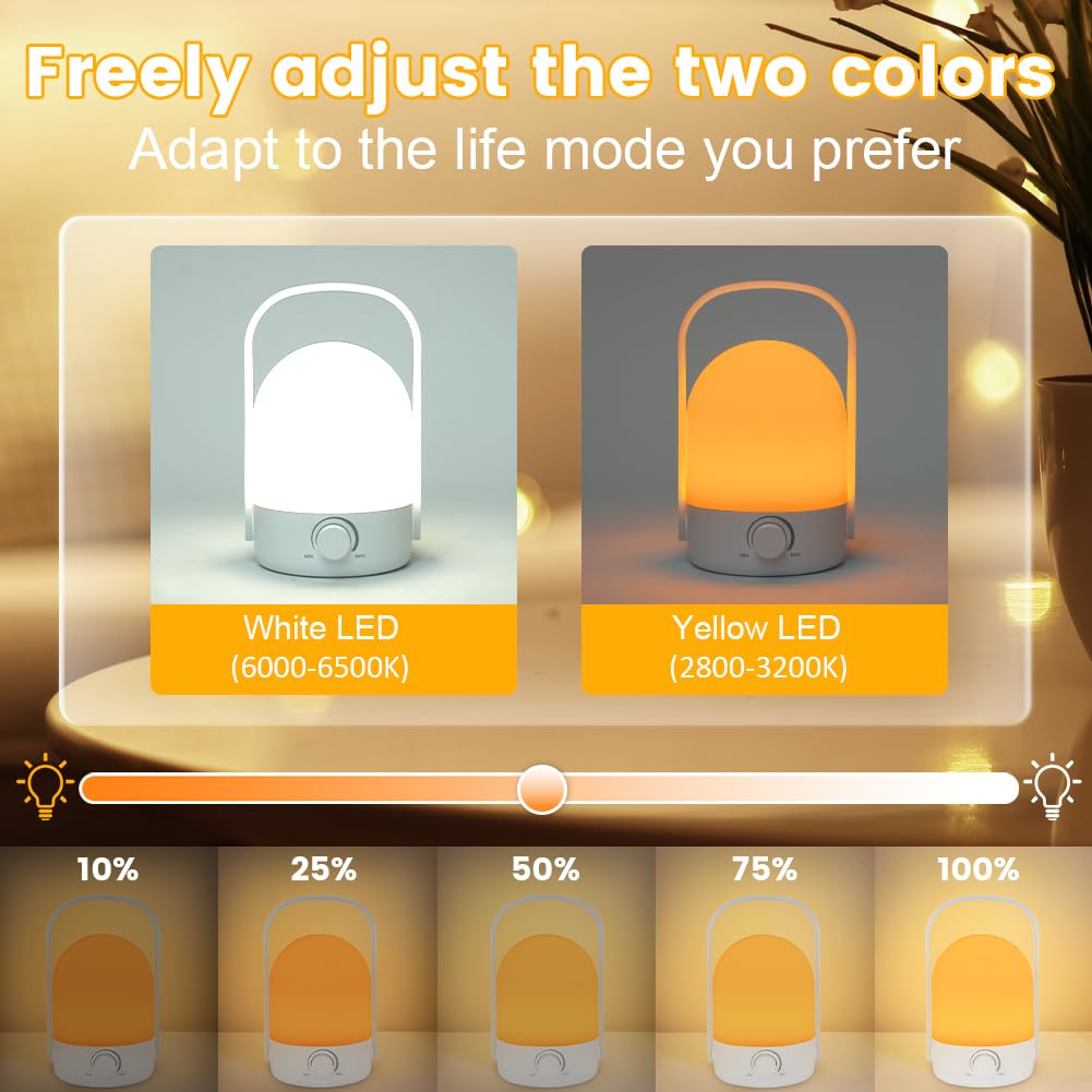HOTUT Night Light Baby Touch Lamps,Portable Dimmable Nightlight with 2 Light Colors,USB Rechargeable,Dimmable Brightness for Bedroom,Living Room,Camping,Travel - Image 3