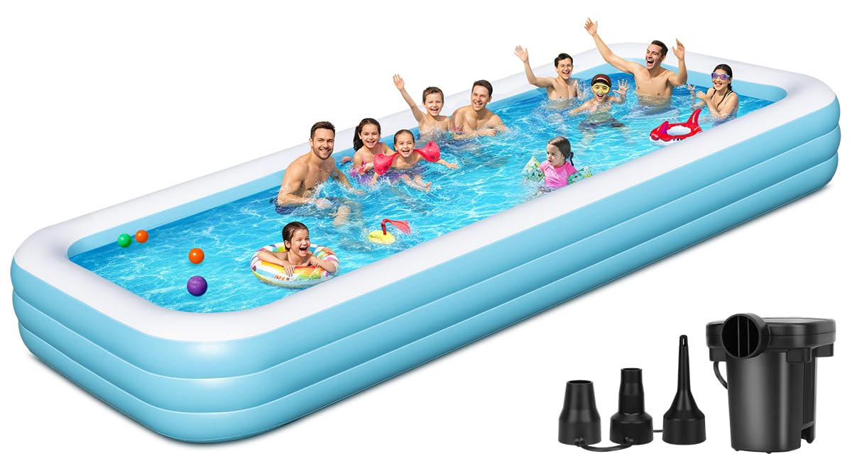 Großer aufblasbarer Pool, 457,2 x 193 x 55,9 cm, übergroßer Swimmingpool für Kinder und Erwachsene, Familien-aufblasbarer Pool mit Luftpumpe, langlebig, verdickter Hinterhof-Kinderpool für Outdoor