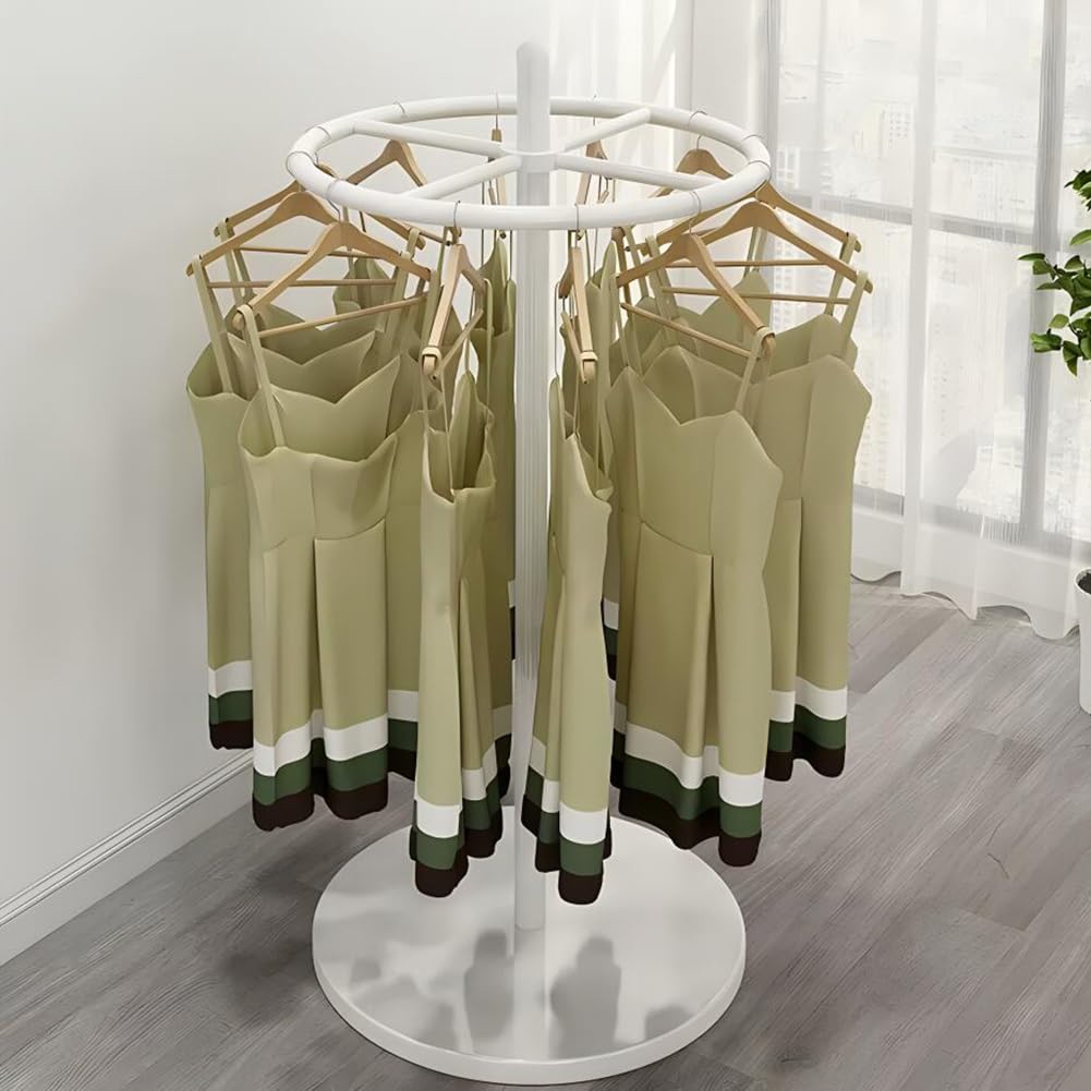 Floor Standing Rotatable Clothing Rack, Clothing Display Rack, Round Garment Rack, Portable Retail Display Stand, for Bedroom Clothing Store Cloakroom Laundry Room ( Color : White , Size : 55x55x155cm