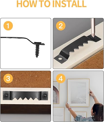 Miniatura 6 de Paquete de 60 Colgadores de Cuadros con Dientes de Sierra  Kit de Colgado de Pared Pequeño y Resistente, 2 Tamaños para Marcos de Fotos, Arte,