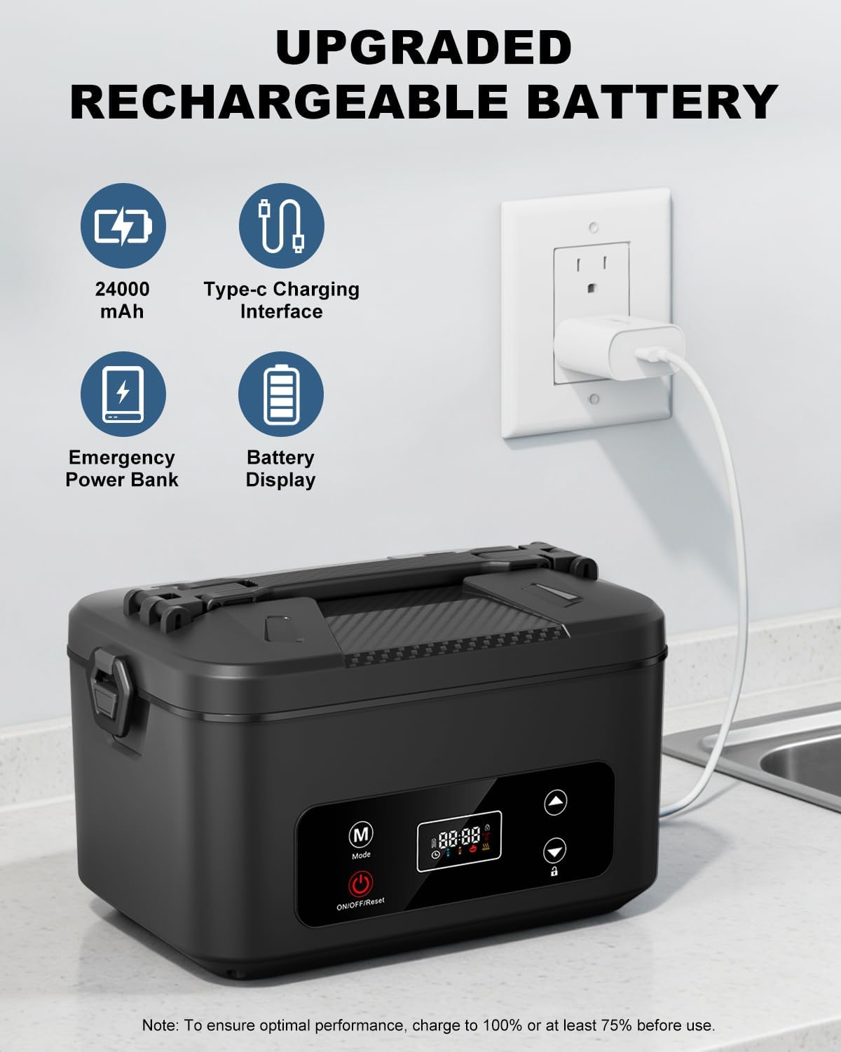 Electric Lunch Box, 2026 Upgraded 1.2L Cordless Heated Lunch Box,24000mAh Battery Powered Food Warmer with Timer, 5-Sided Heating, Leakproof, for Office, Outdoors & Truck