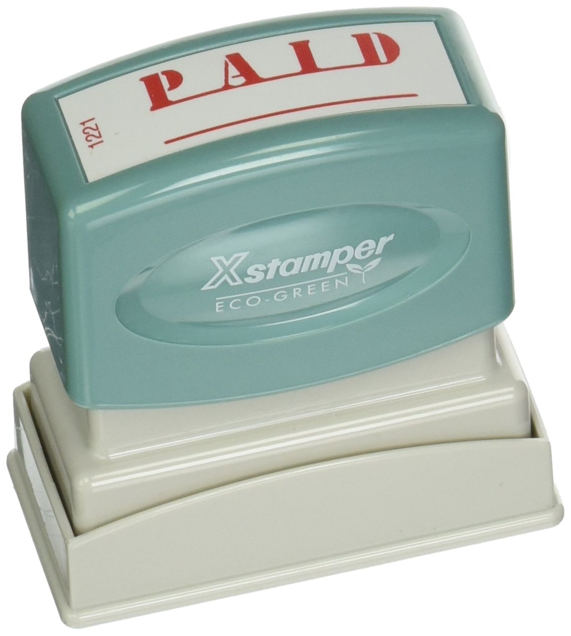 Xstamper(R) OneColor Title Stamp, PreInked,Paid, Eco Greeen, Box 1