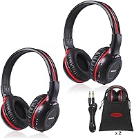 SIMOLIO 2-Pack Kids IR Wireless Car Headphones for DVD Systems - 2-Channel, Adjustable Headband, Sharing Port, Storage Bag
