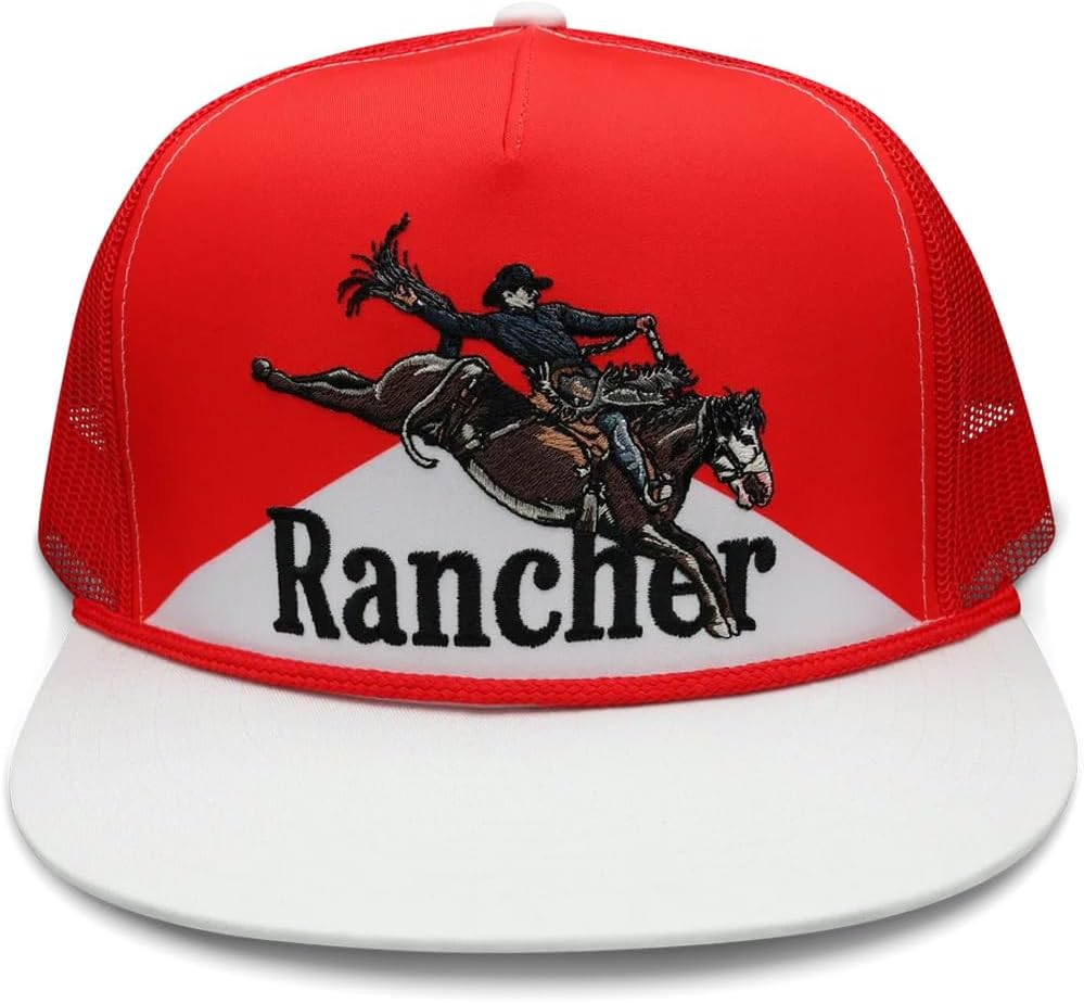 The Rancher Hat Co. Rodeo Rider Hat | Western Rodeo Flat Bull Trucker Adjustable Snapback Cap