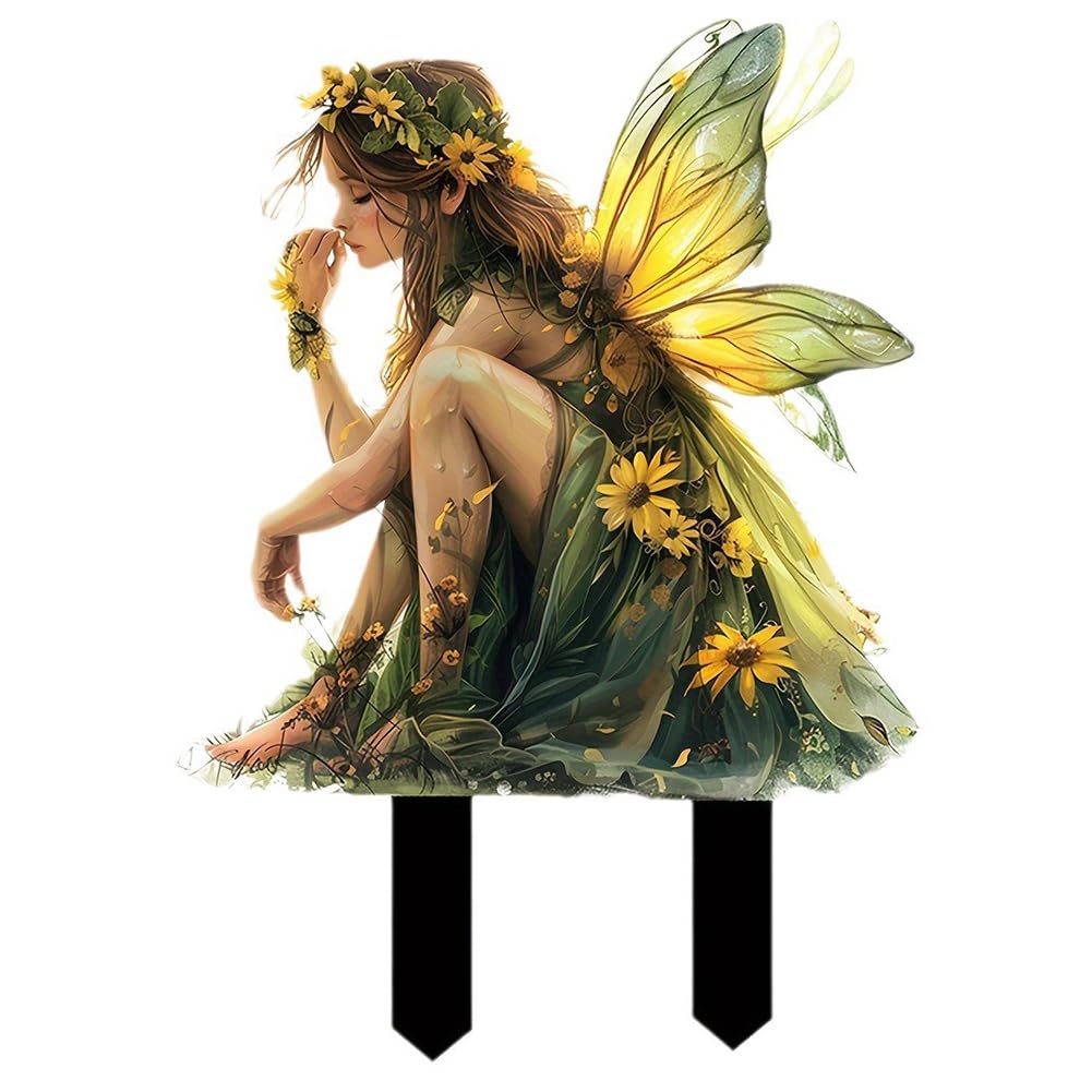 Ehwisbe Fairy Fairy Garden Stake Sun Catcher Outdoor Decoration Acrylic Statue Garden