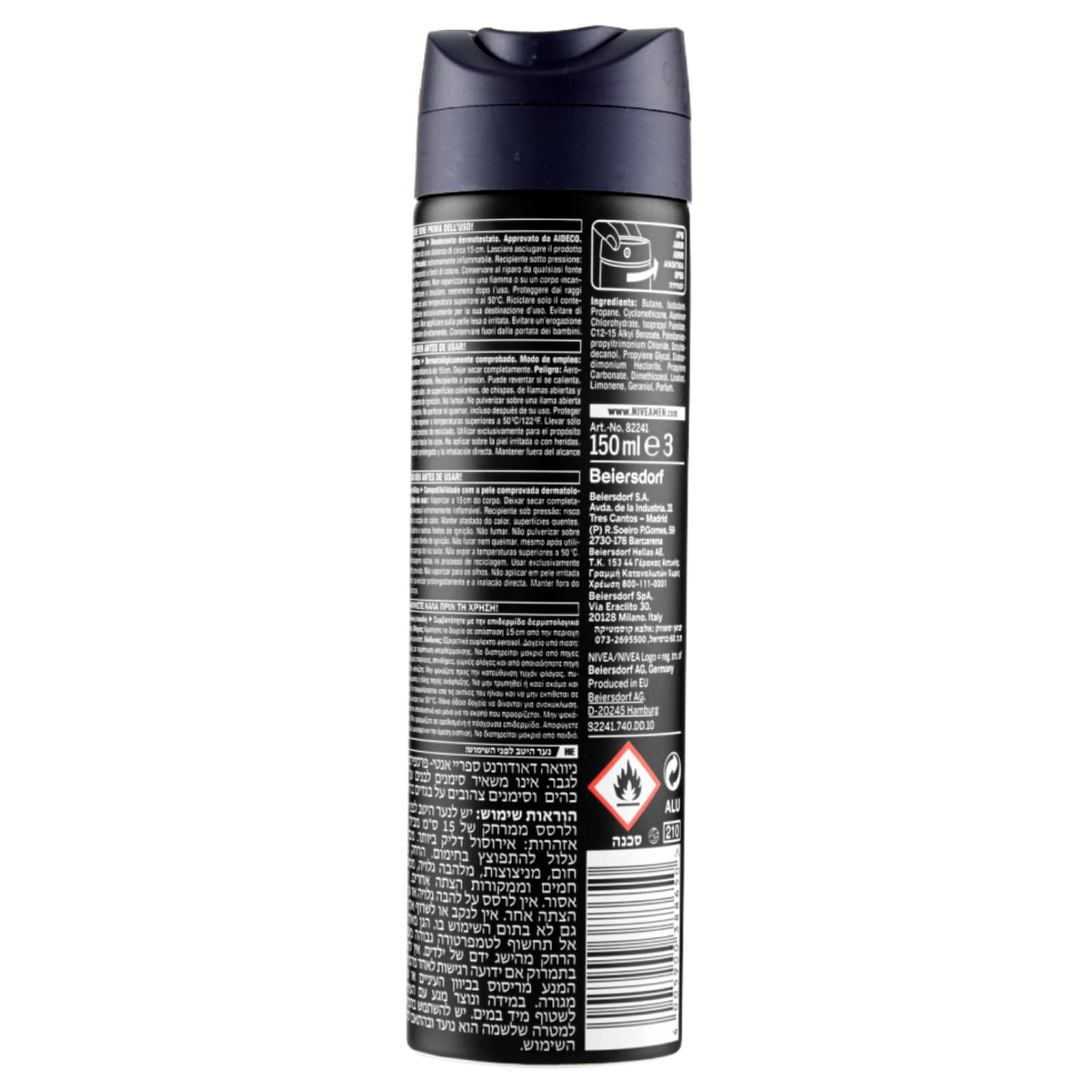 NIVEA Men Black & White Invisible Original Deodorante Uomo Spray Antitraspirante 48h Protezione Contro Cattivi Odori Sudore Macchie Residui Irritazioni - 8 Flaconi da 150ml