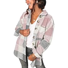 Womens Brushed Plaid Shirts Long Sleeve Flannel Lapel Button Down Cardigan Boyfriend Shacket Jacket Coats