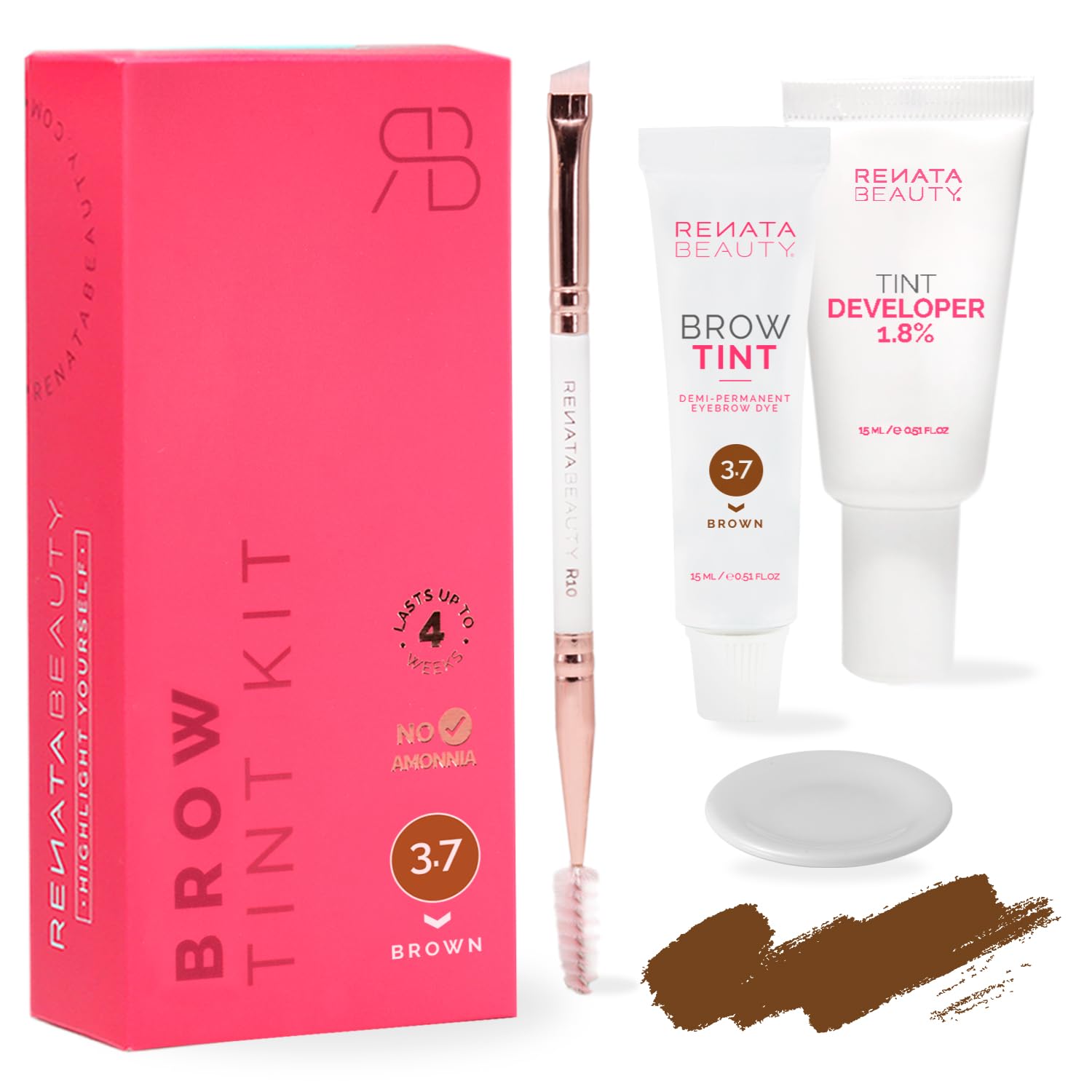 RB RENATA BEAUTYBrow Tint Kit – Eyebrow Tint Set – Dye Kit with Color Tint, Cream Developer and Styling Brush – Long-Lasting Effect Up to 4 Weeks – 30 Applications [Brown]