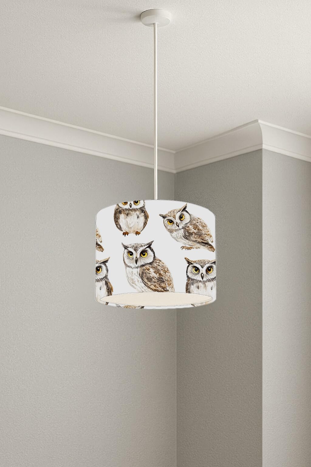 Owl Pattern Multicolour lightshade – 20 x 18.5cm Ceiling Drum Shade | 9FE8EA