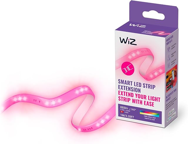 WiZ Striscia LED WiFi, Estensione, Luce Bianca o Colorata Dimmerabile, 1 M, 20W, Tecnologia SpaceSense, Controllo Vocale (Alexa, Apple HomeKit, Google Home)