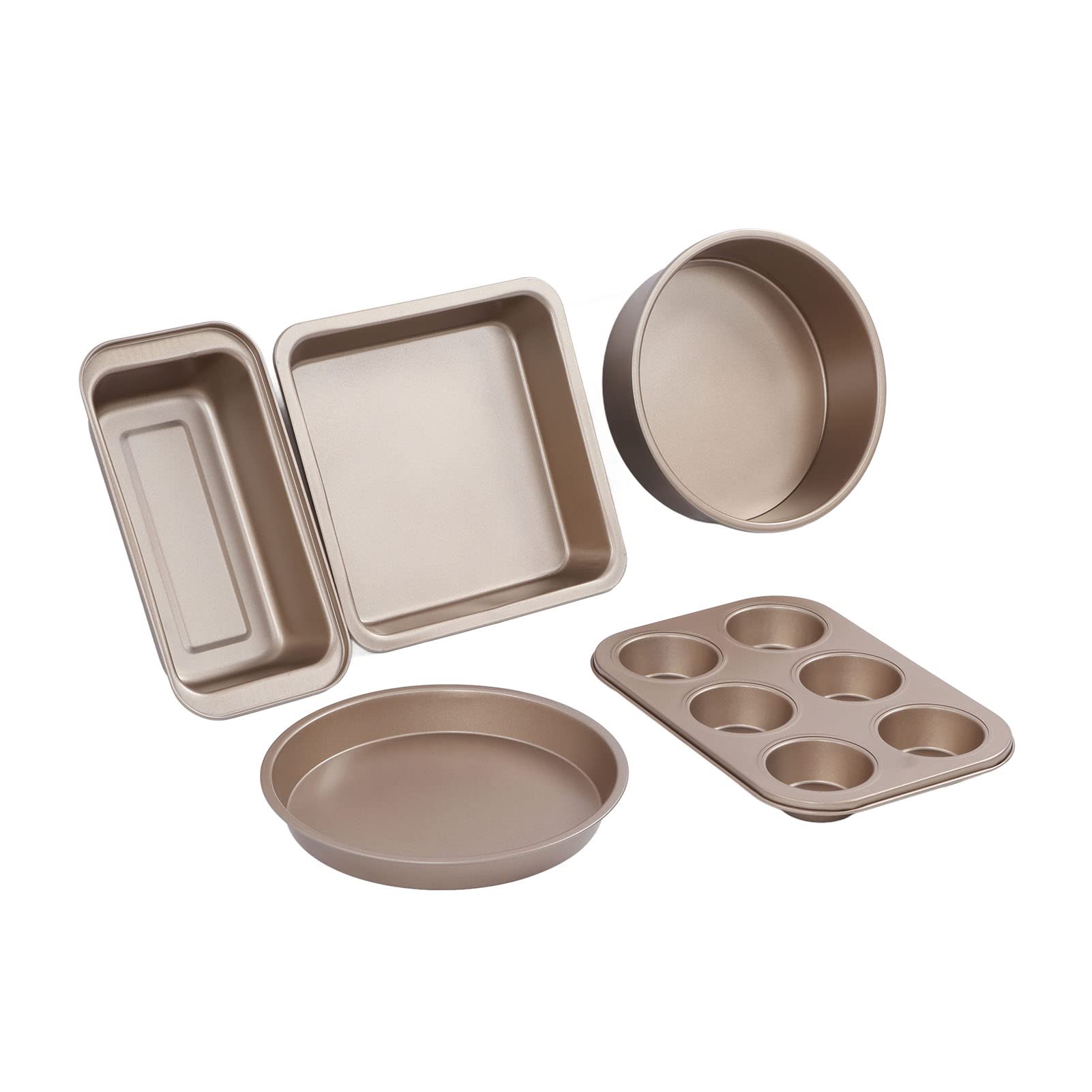 Backformen-Set aus Karbonstahl, antihaftbeschichtetes Backgeschirr-Set, Pizzablech, Kuchenform, Plätzchenblech, Kuchenform, Muffinform, Kastenform für die Küche zu Hause (Gold)