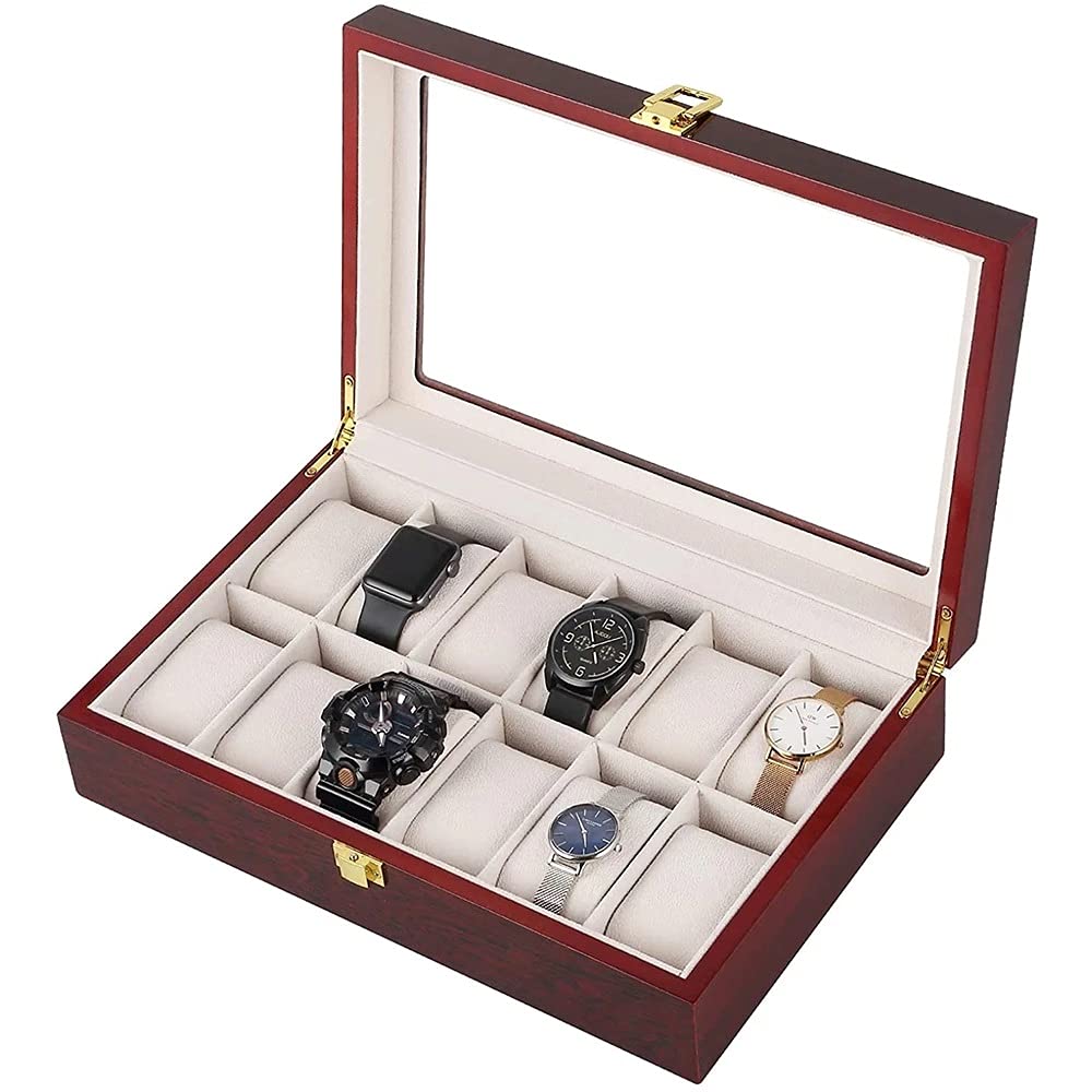 Sprzedam pudełko na zegarek Organizer na zegarki 12 kratek Drewniane etui do przechowywania zegarków Pudełko do przechowywania biżuterii Organizer na kolekcję biżuterii (Kolor: D) (E)