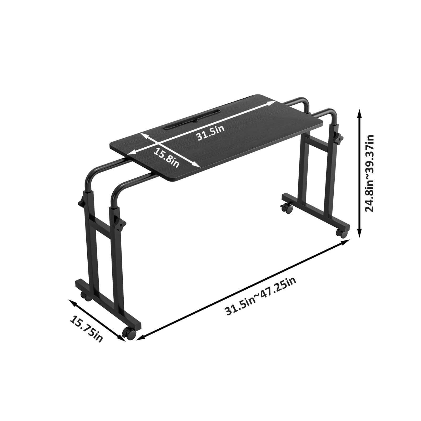 LINGMI Table inclinable, table de lit avec roulettes, hauteur et longueur réglables, plateau de support pour ordinateur portable