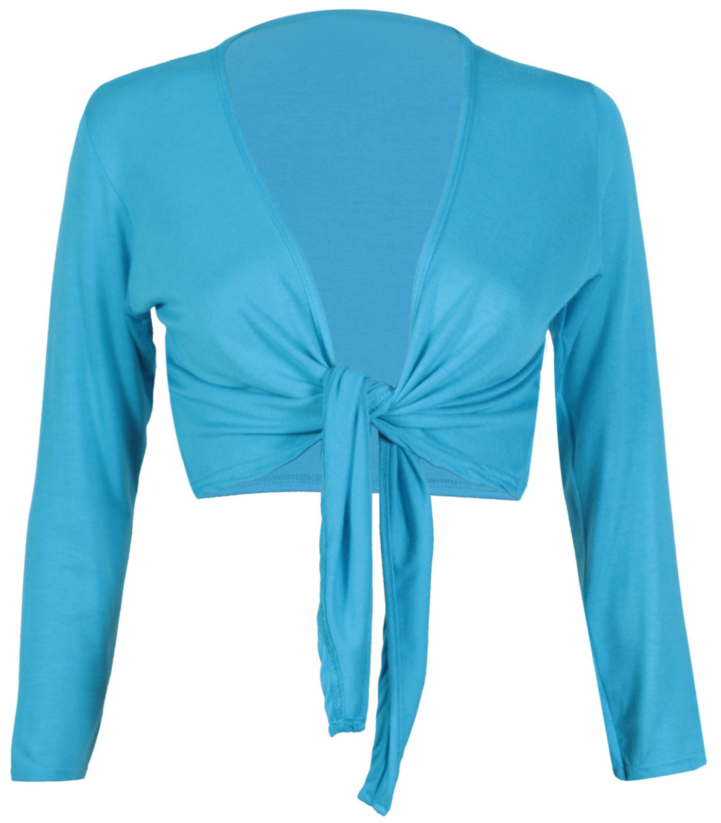 GOSTYLES® Womens Plain Tie-Up Front Cropped Bolero Shrug, Ladies Long Sleeve Lightweight Summer Cover-Up Crop Cardigan Blouse (Turquoise, XL)