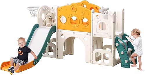 Tobogán 8 en 1 para niños pequeños, juego para interiores y exteriores para niños de 1 a 3 años, tobogán escalador con espacio de almacenamiento y